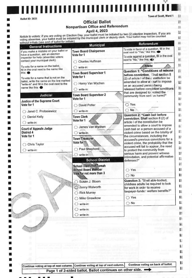 Spring 2023 General Election April 4, 2023 Town of Scott